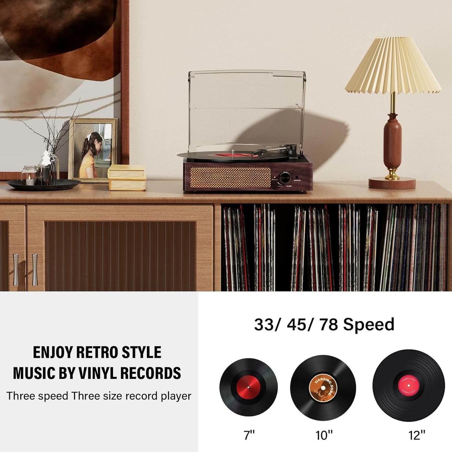 Vinyl Record Player - Turntable with Built-in Bluetooth Receiver