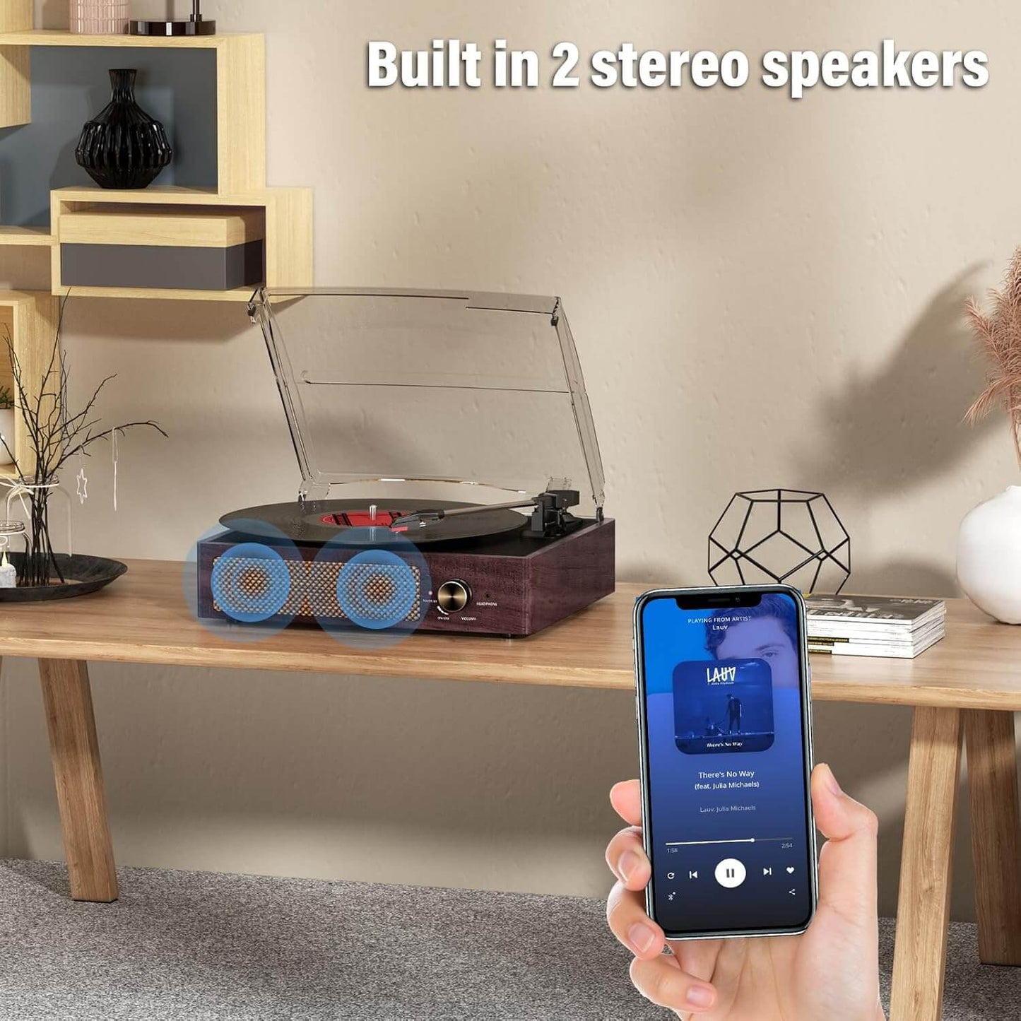 Vinyl Record Player - Turntable with Built-in Bluetooth Receiver