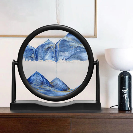 BringLED Dynamic 3D Moving Sand Art | with Easy-Flip Stand - Liquid Motion Sandscapes - Quicksand (Flow Sand) Painting - Relaxing Desktop Decor for Home and Office (8" - Blue Sand)
