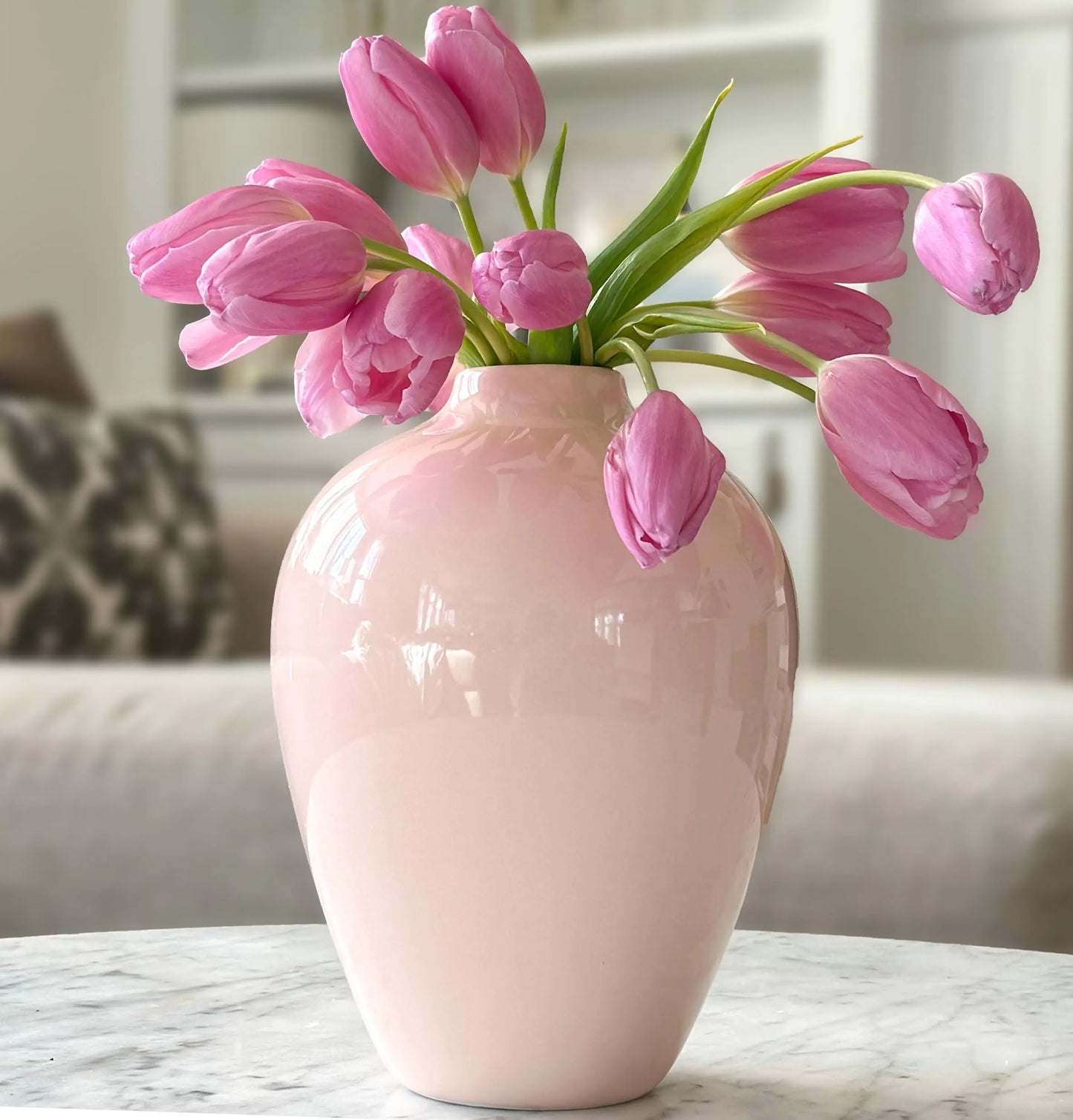 Willowy 10 Inch Pink/Beige Porcelain Vase
