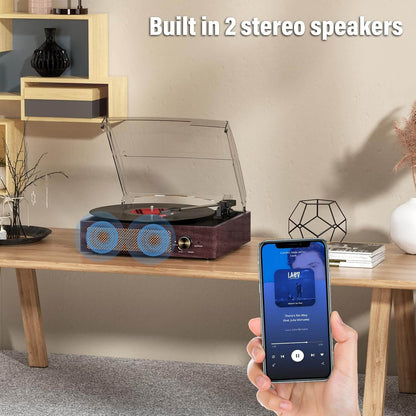 Vinyl Record Player - Turntable with Built-in Bluetooth Receiver