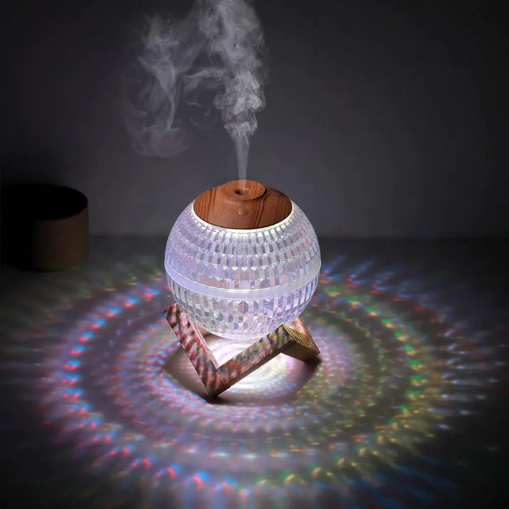 Crystal LED Aromatherapy Essential Oil Diffuser with Wooden Stand