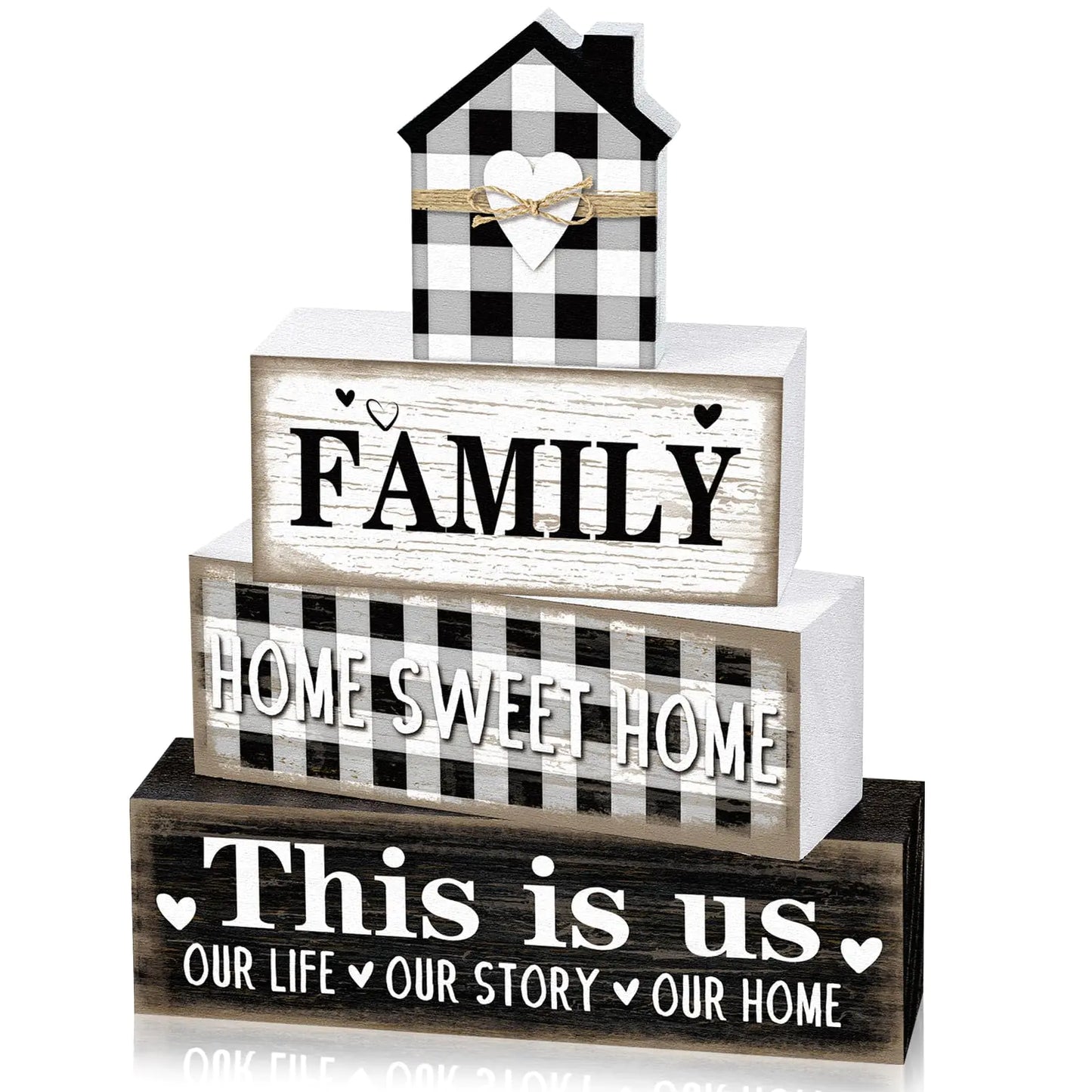 Cinnvoice Farmhouse Wooden Tabletop Signs - Home and Family
