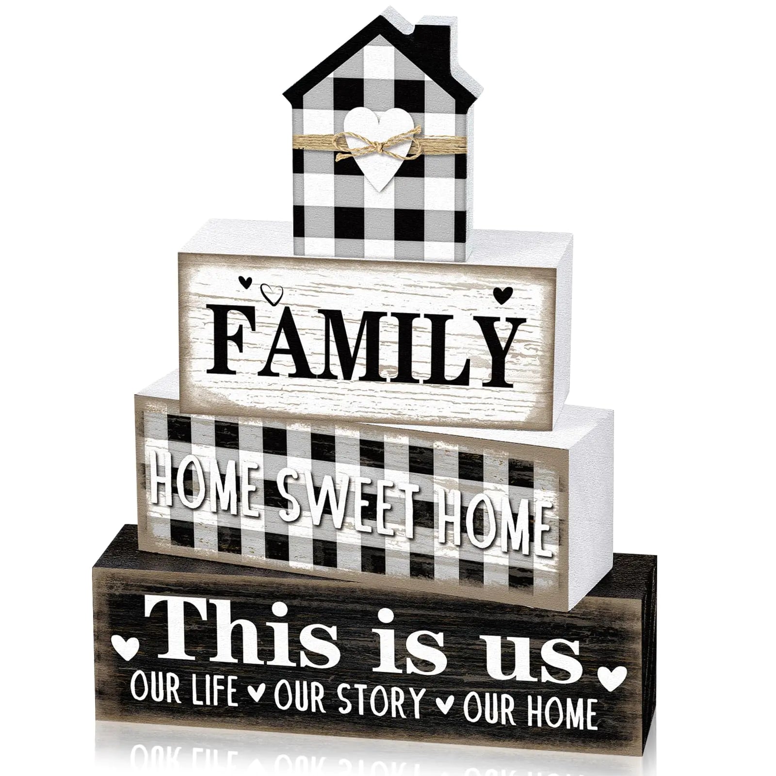 Cinnvoice Farmhouse Wooden Tabletop Signs - Home and Family